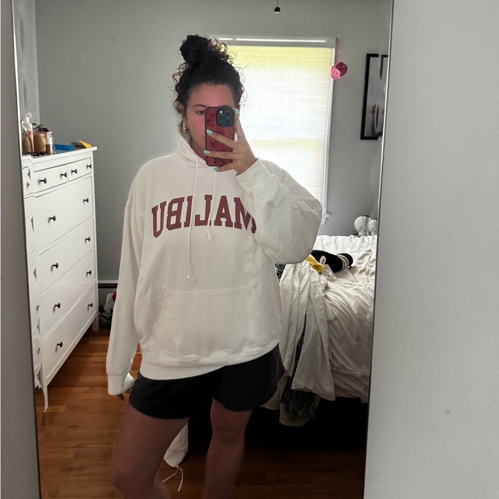 White Hoodie with Red Malibu Graphic